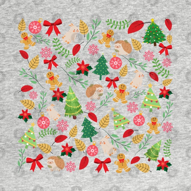 Christmas Holidays With Woodland Creatures Pattern_Yellow Background by leBoosh-Designs